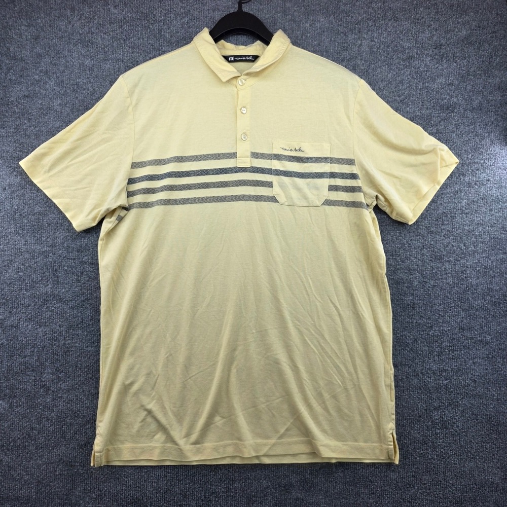TravisMathew Mens XL Yellow Striped Short Sleeve Pocket Golf Polo Shirt